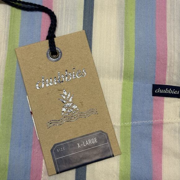 Chubbies Short Sleeve “Soft Serve” Friday Striped Button Up Shirt White Size XL - Picture 7 of 8